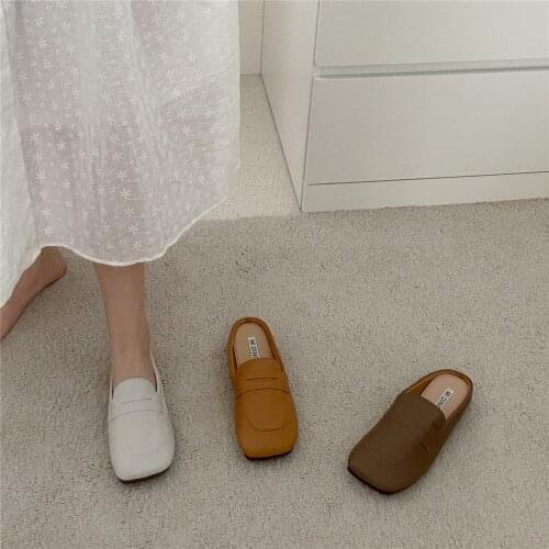 Bailamos Women Loafers Flat Shoes Female Womens Slippers Outdoor Square Toe Low Slides Mules PU Microfiber Slipper