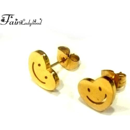 FairLadyHood Stud Earrings For Women Girls Stainless Steel Stud Earrings Heart Shape Smile Face Earrings Womens Jewelry Gift