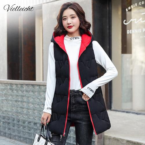 Vielleicht Winter Waistcoat Female Sleeveless Hooded Long Vest Jacket Two Sides Wear Warm Autumn Winter Cotton Vest Women Coat