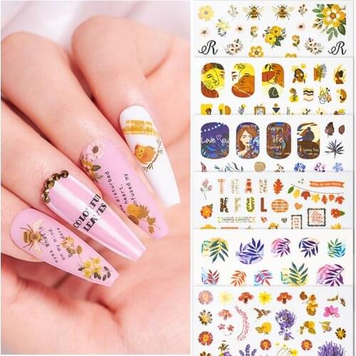 1PC Simple Leaves Flower 3D Nail Stickers Floral Maple Leaf Pattern Decals Slider Colorful DIY Nail Art Decoration