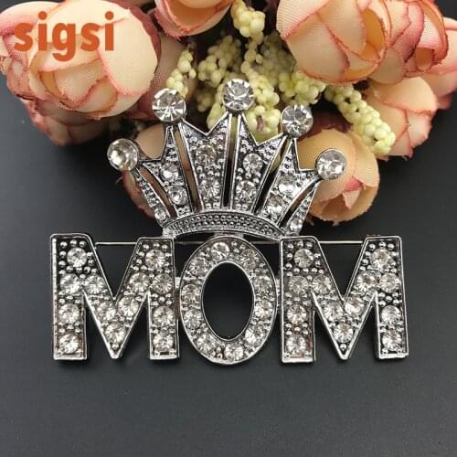 100pcs / lot 65mm Letter MOM brooch, Crown queen broach mothers day gift brooch jewelry