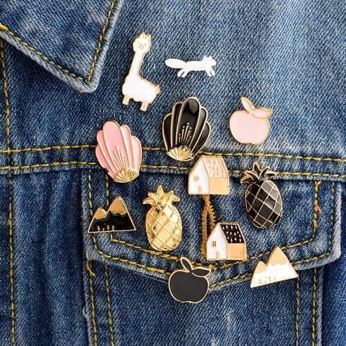 12PCS/SET Alpaca Flowers Mountain Pineapple House Squirrel Apple Pin set Badges Hard enamel pins Brooch Pins wholesale