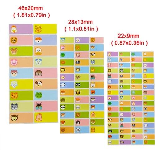 3 Size Custom Name Stickers Blank Waterproof Cartoon Animal Pattern Sticker Handwritten Label Stationery Tag Personal Item Tags