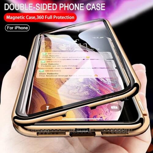 360 Magnetic Adsorption Metal Case For iPhone 12 11 Pro XS Max X XR Double-Sided Glass Case For iPhone 7 8 6s Plus SE 2020 Cover