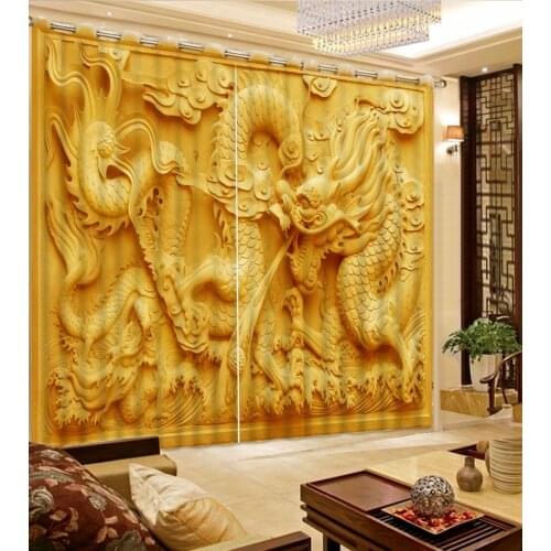 3D Curtain Fashion Yellow Background Carved Dragon Curtains For Bedroom Custom Any Size 3D Curtain Blackout Curtain Living Room