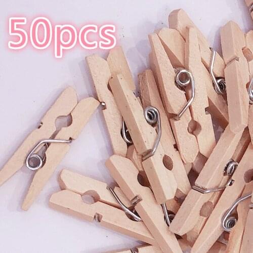 50PCS/pack Hot Sale Mini Natural Wooden Clothes Photo Paper Peg Pin Clothespin Craft Clips School Office Stationery