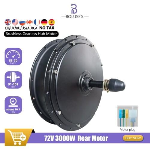 Snow Bike Motor 72V3000W Rear Ebike Brushless Non-gear Hub Motor 170/190mm For 20 26in 4.0 Tyre Electric Fat Bike Conversion kit