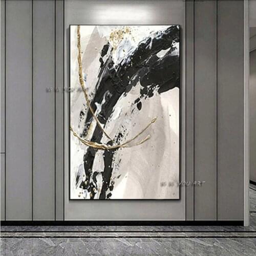 Handmade Abstract Oil Painting Black and Gray Large Size Canvas Contemporary Wall Art Minimalist Decoration Living Room
