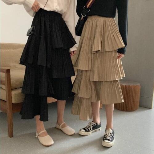 Asymmetrical Skirts Women Girls High Elastic Waist Pleated Loose Irregular Skirt Spring Summer Fashion Cake