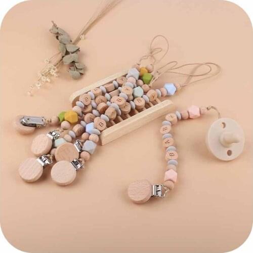 Free Shipping Personalized Name Silicone Wood Pacifier Clips Safe Teething Chain Baby Teether Eco-friendly Dummy Clips Holder