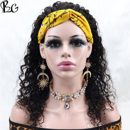 BLG Curly Human Hair Wigs Remy Human Hair Headband Wigs 14"-22" 150% Density Brazilian Curly Headband Wig For Black Women