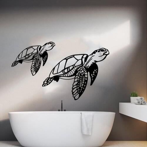 Large 2Pcs Sea Turtle Ocean Animal Wall Sticker Bathroom Kitchen Cartoon Turtle Fish Animal Wall Decal Kids Room Toilet Vinyl