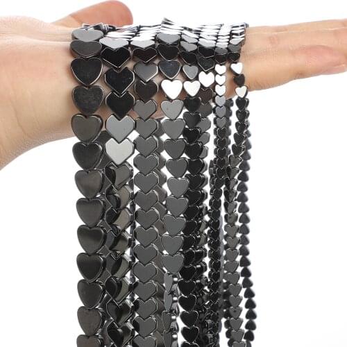 Flat Heart Black Hematite Natural Stone Beads Loose Spacer Beads for Jewelry Making Needlework Accessories DIY Bracelet Necklace