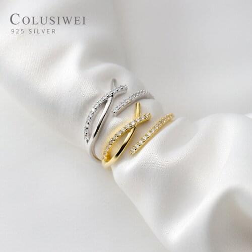 COLUSIWEI Geometric Letter X Gold Color Ring for Women 925 Sterling Silver Free Size Enagement Wedding Band Statement Jewelry