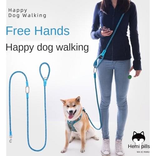Dog harness and leash set Dog leash free hands running diagonally across the dog leash explosion-proof dog chain