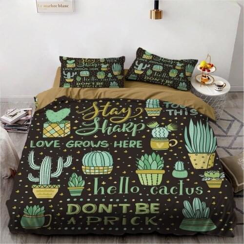 2/3 Pieces Flower Pot Bedding Set 3D Print Tropical Cactus Cartoon Duvet Cover Succulent Plants Black Bed Cover Set Pillowcase