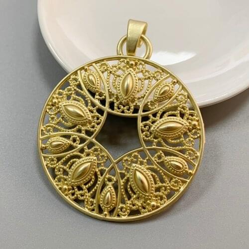 1 Piece Large Boho Bohemia Flower Round Matt Gold Charms Pendants for Necklace Jewellery Making Accessories 64mm
