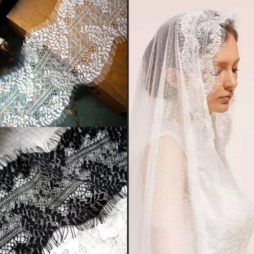 3 Meter/lot Eyelashes Lace Trim Leaf-shaped White Black Lace Fabric DIY Accessories 11cm Wide Laciness