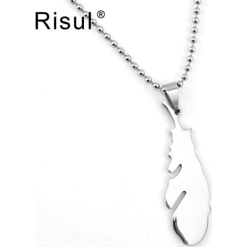 Risul Fashion jewelry feather silver tone necklace High Polish stainless steel long Necklaces&Pendants for men & women choker