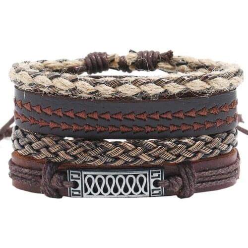 Vintage Hippie Men Women Bracelets Set Weave Leather Rope Charms Multilayer Bangle Wrap Wristbands Ethnic Retro Fashion Jewelry