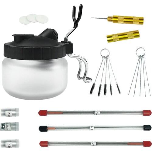Airbrush Cleaning Pot Stabilizer Bottles Holder Paint Station Glass Jar Bottles Filter Frosted Spray Gun Cleaner Tools Set