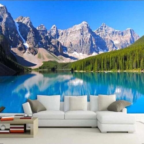 Snow Mountain Lake Blue Sky Wallpaper Mural for Living Room Home Wall Decor Custom Any Size Nature Landscape Print Wall Papers