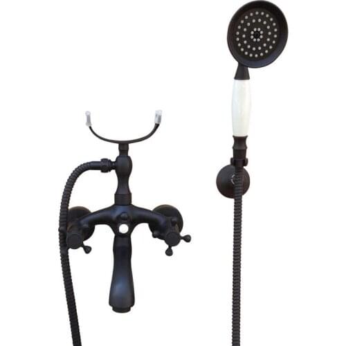 Bathroom Black Oil Rubbed Bronze Wall Mounted Clawfoot Tub Filler Faucet Handshower Two Cross Handles atf564
