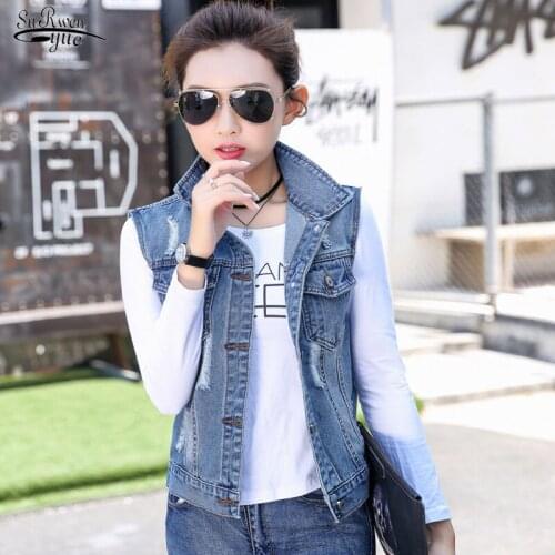 Autumn New Sleeveless Casual Tops Womens Denim Vests Coat Female Jeans Waistcoats Denim Short Jackets Plus Size 3XL Coats 14834