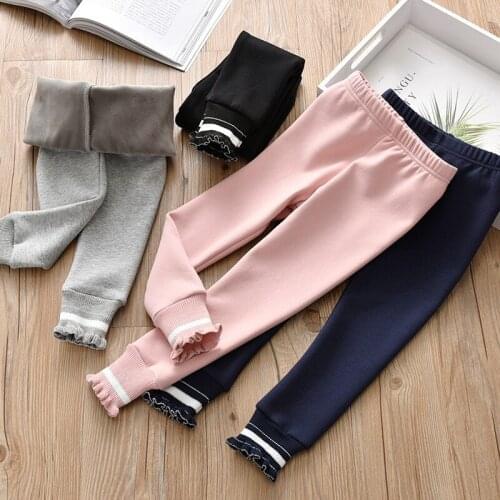 Autumn Winter Baby Girls Leggings Kids Korean Style Warm Plus Velvet Pants For Girl 2 3 4 5 6 7 Y Childs Skinny Pants Leggings