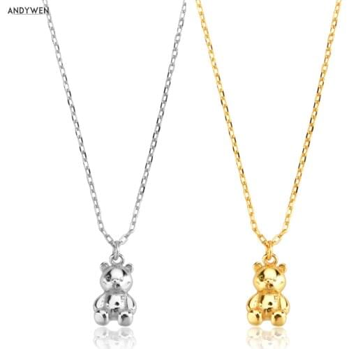 ANDYWEN 925 Sterling Silver Gold Bear Pendant Necklace Long Chain Fashion Jewelry For 2020 Rock Punk Jewelry Wedding Party