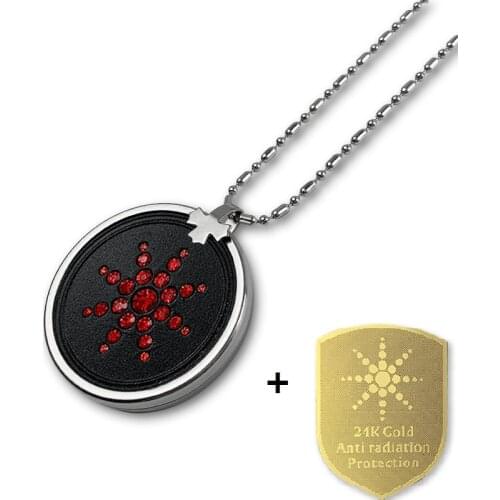 1 Piece Sunflower Quantum Energy EMF Protection Lava Stone Pendant Necklace and 6 Pieces EMF Protection Cell Phone Sticker