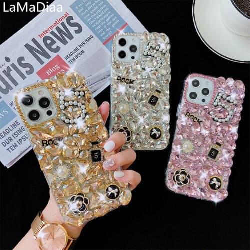 Luxury Bling Diamond Rhinestone Case For SamsungS20 S21 FE Ultra S7 S8 S9 S10 Plus Note 20 Ultra 8 9 10 Phone Case Pearl Crystal