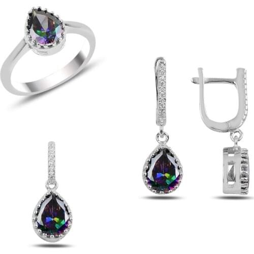 Silver 925 Sterling Mystic Topaz Zirconia stone Engagement Set
