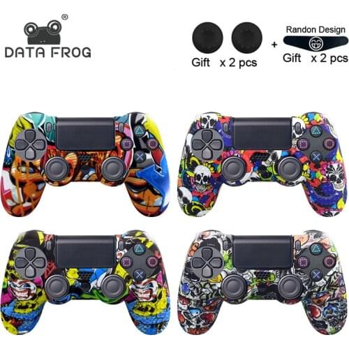 Data Frog Silicone Graffiti Case For Sony Playstation 4/PS4 Pro/PS4 Slim Controller Skin Thumb Grips Joystick Silicone Caps