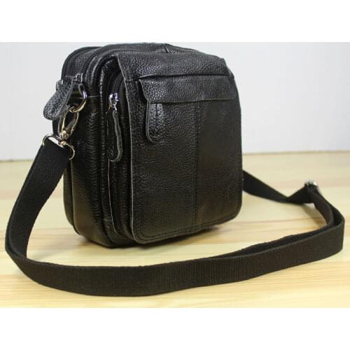 New Fashion Cowhide Genuine Leather Mens messenger Bag Leather Shoulder bag for men Cross body Bag small Casual Bag Black M150