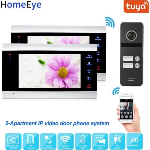 Tuya Smart App Remote Control IP Video Door Phone WiFi Video Intercom 2-Apartments Security Access Control System Touch Button