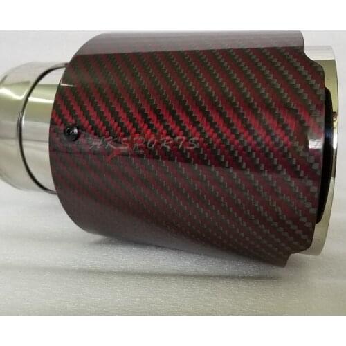 114mm Outlet Universal Logo Carbon Fiber Car Exhaust Pipe Muffler Tip Glossy Red Twill Carbon Fiber Cover For Aud