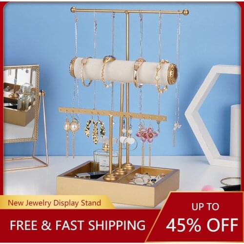 European T-shaped Metal Storage Rack Earrings Hanger Display Jewelry Ring Bracelet Table Stand Storage Box Stand