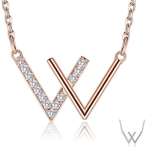 ZEMIOR S925 Sterling Silver Necklace For Women W Word Elegant Pendant Excellent Zircon Chains Anniversary Gift Fine Jewelry