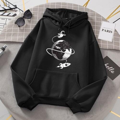 Astronaut Travels In Space Printing Women Clothing Loose Oversize Sweatshirts Fashion Pocket Fleece Hoody Autumn Casual Hooded