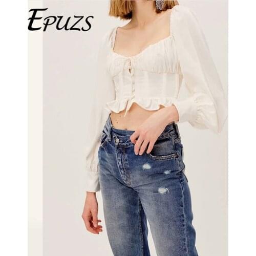2021 New Spring Sexy High Waist Slim Long Sleeve Shirt Fashion Casual Loose Square collar Shiet Elegant Loose Chic Top EPUZS