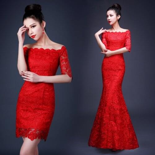 Chinese Style Traditional Lace Woman Cheongsam Chinese Wedding Dress Mermaid Retro Slim Oriental Style Qipao Dresses