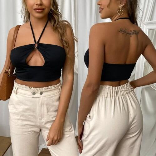 Female Camisole, Solid Color Sleeveless Hollow Out Crop Tops Backless Vest for Summer, Black, XS/S/M/L