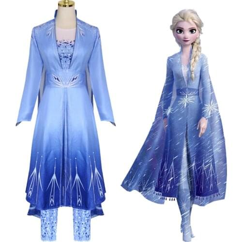 Elsa Princess Queen Cosplay Carnival Costume Gradient Women Fancy Halloween Wigs Outfit For Lady Girls Dressz+Pants