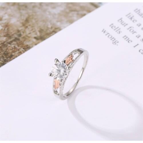 Love Wing Round Cut Cubic Zirconia Engagement Ring for Women Faux Diamond Wedding Party Fashion Jewelry Accessories