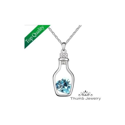 JS N013 Wishing Bottle Female Necklace Gold And Silver Color Austria Crystal Necklace Beautiful Colares Femininos