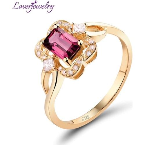 2019 Fashion Rings For Women Natural Pink Tourmaline Real Diamond Ring 18Kt Yellow Gold Vintage Engagement Wedding Rings Jewelry