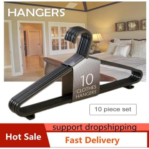 10/20pcs Adult Clothing Hanger Black Plastic Portable Household Clothes Dress Organizer Non-Slip Outdoor Dry Clothes Hanging Rac
