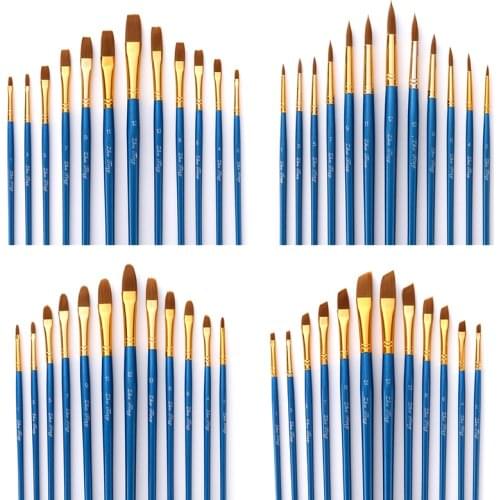 12Pcs Paint Brush Nylon Hair Wood Handle Acrylic Brush Watercolor Painting Drawing Brushes Art Sets Art Supplies for Artist