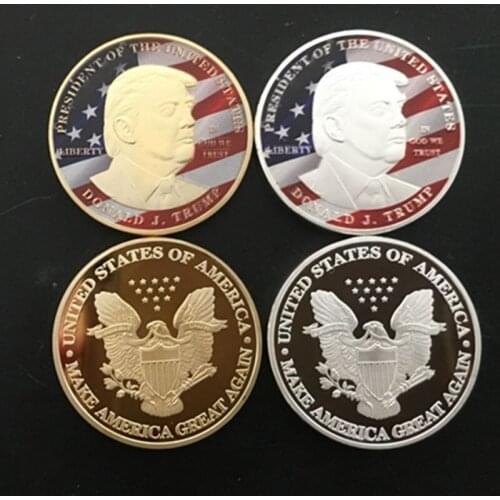 20 pcs Donald Trump badge president of USA 24K real gold silver plated 40 mm souvenir decoration coin